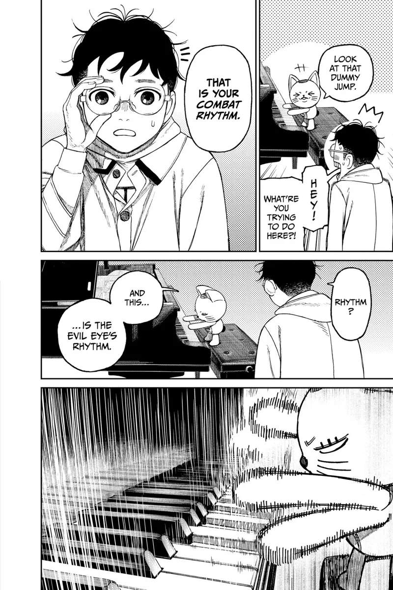 Turbo Granny hits a note and tells him that's his combat rhythm. She plays another note resembling Evil Eye's.