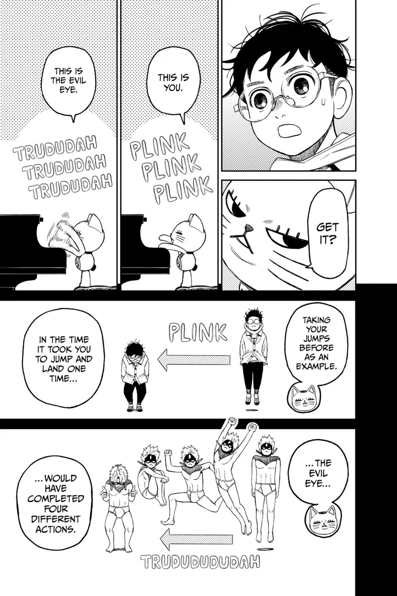 Turbo Granny explains Okarun's current strength and power compared to Evil Eye.