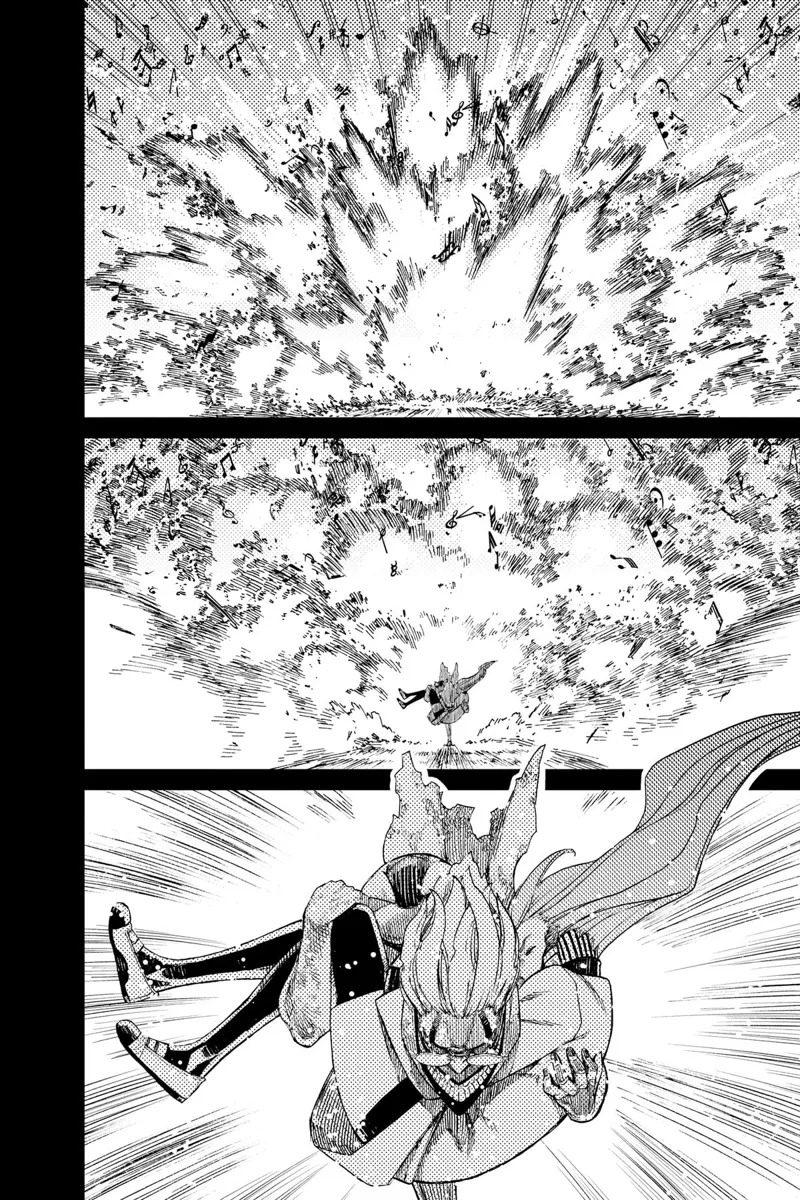 The field explodes spectacularly, and cursed Okarun carries cursed away from the mayhem.