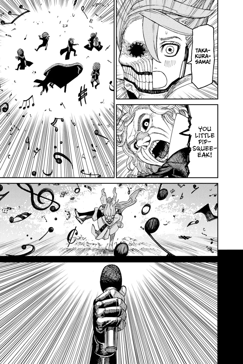 Cursed Aira notices cursed Okarun rescuing her. The musical artist Yokais sends more barrage of notes.