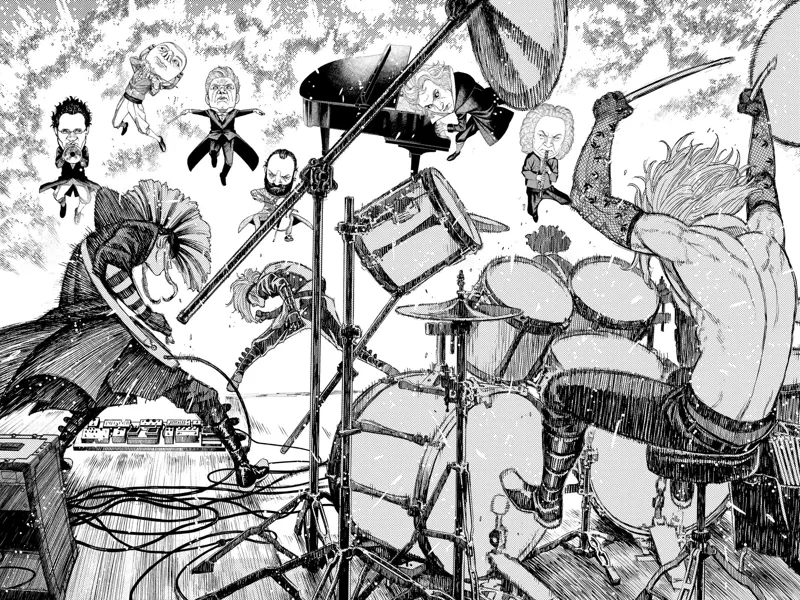 Suddenly, the Hayashi Performers appear and play their piece against the musical artist Yokais.