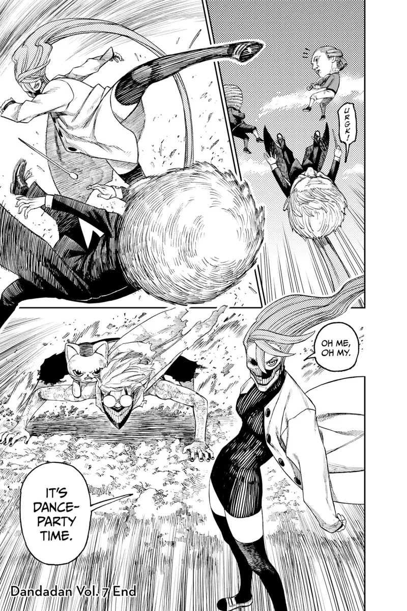 Cursed Aira pulls away one of the Yokais using her hair and kicks it.