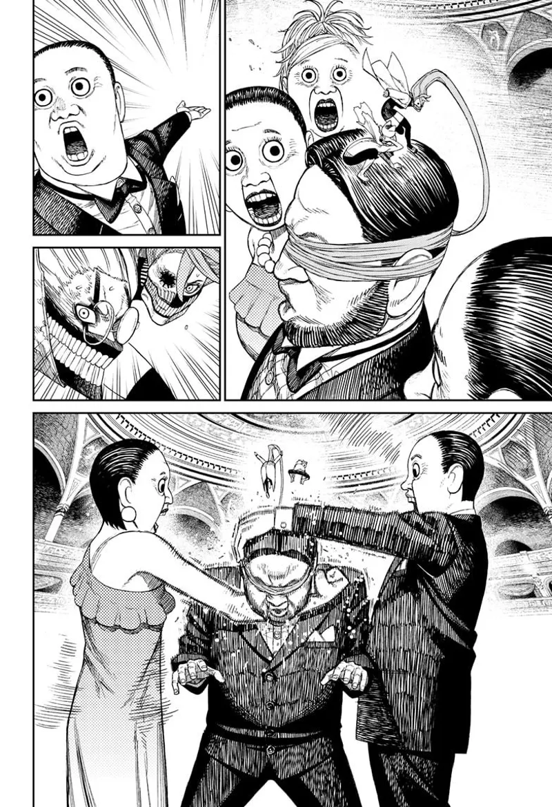 Cursed Okaruna and cursed Aira lands on the giant's head. The two giants beside him strike them, but they dodge.