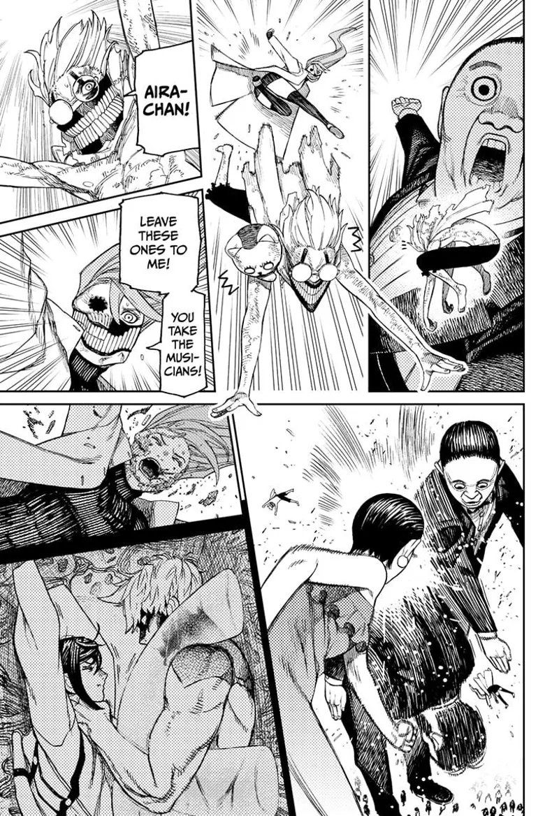 The two giants attack cursed Okarun and cursed Aira.