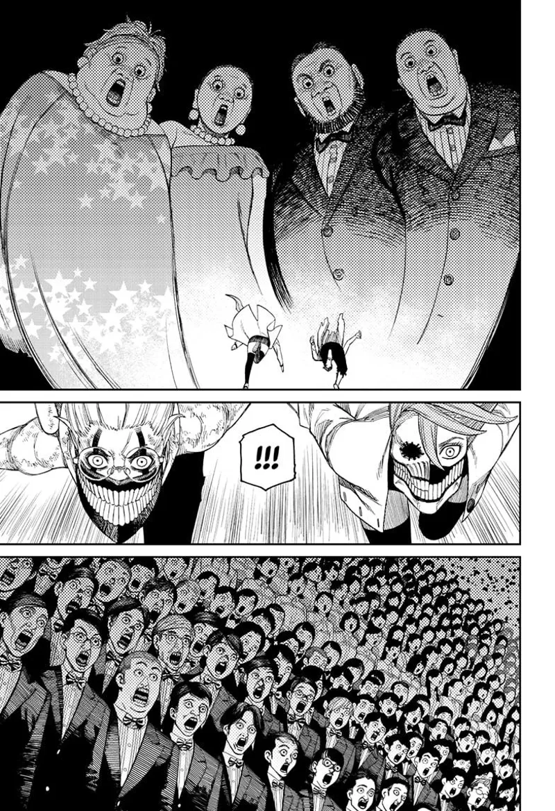 Cursed Okaruna and cursed Aira see two men and two women before them. Around them are crowds singing.