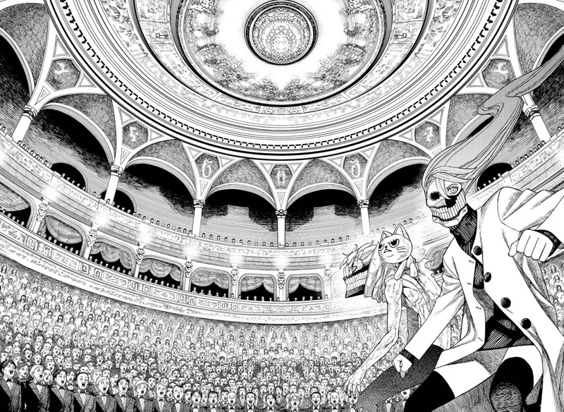 Cursed Okaruna and cursed Aira notice they are in a room with many crowds singing.