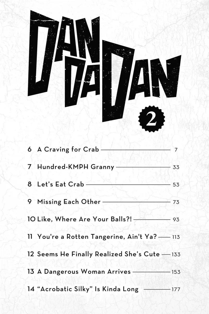 Dandadan list of chapters from six to fourteen.