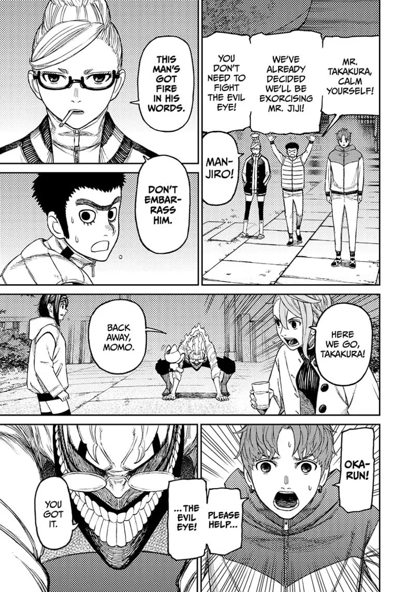 Manjiro tells Okarun he already called the Hayashi Performers. Grandma stops him. Okarun prepares to fight.