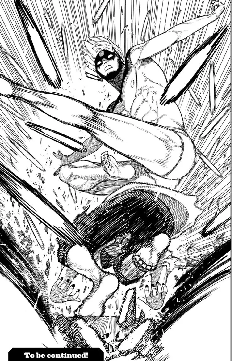 Evil Eye kicks cursed Okarun, who dodges him by ducking below him.