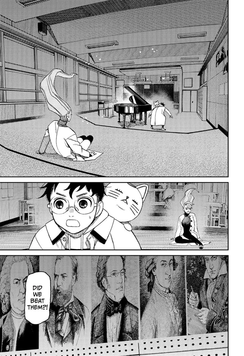 Okarun, Aira, and Turbo Granny are back in the music room.