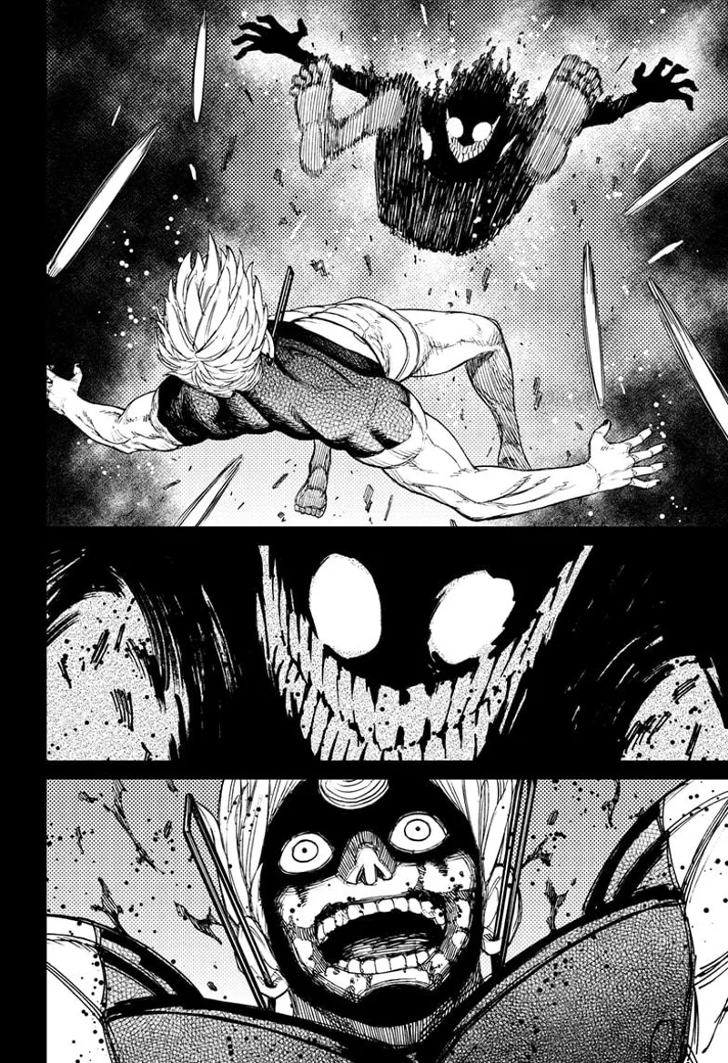 Cursed Okarun and Evil Eye look at each one menacingly.