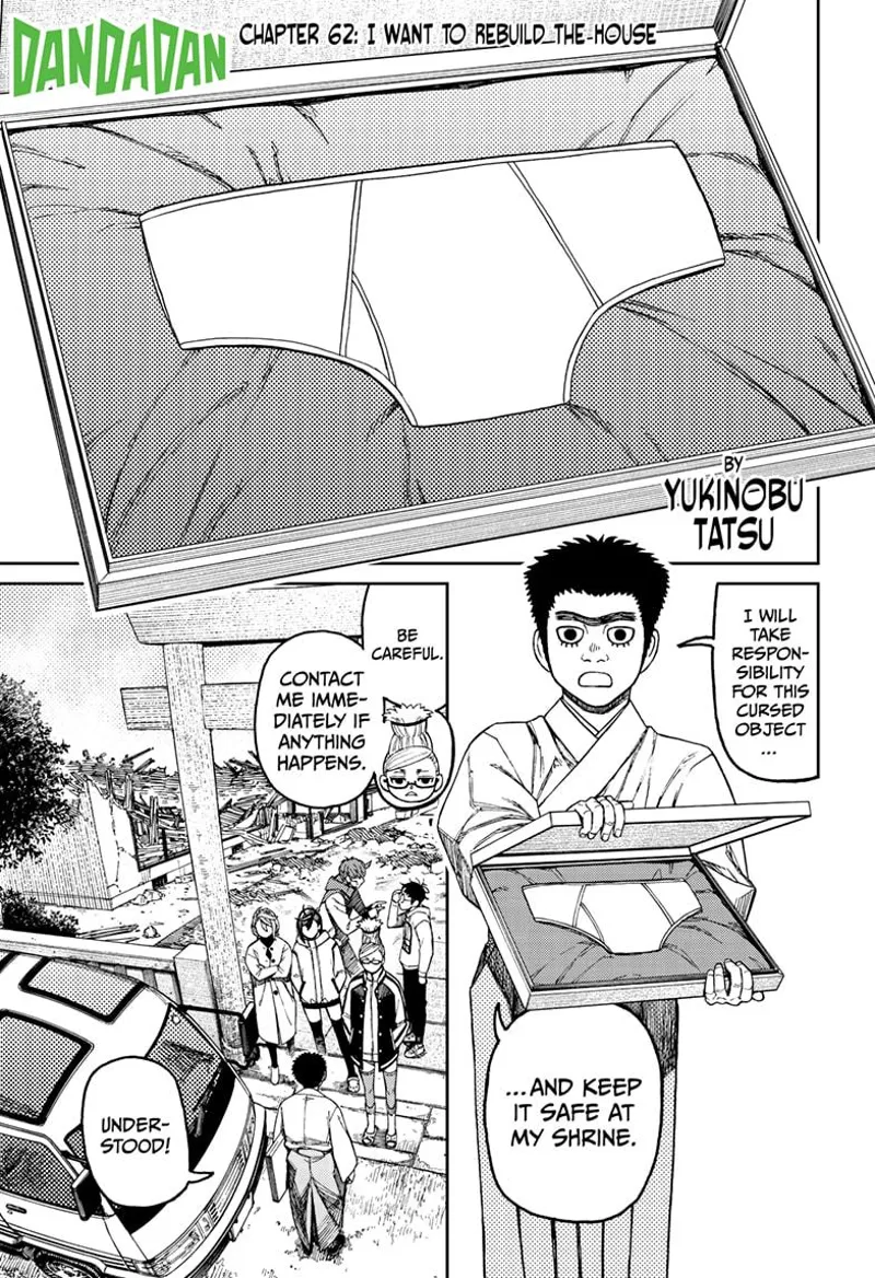 Majiro holds a case with Jiji's underwear. He bids farewell as he takes the cursed underwear to his shrine.