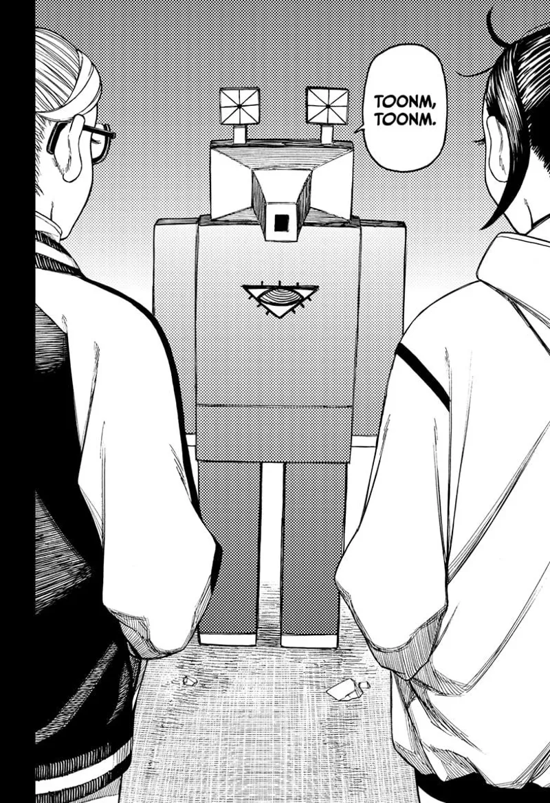 A weird robot alien stands before Momo and Grandma.