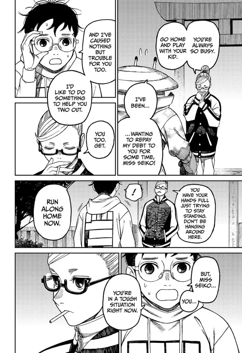 Grandma tells Mr. Shrimp and Okarun to go home. Okarun and Mr. Shrimp refuse.