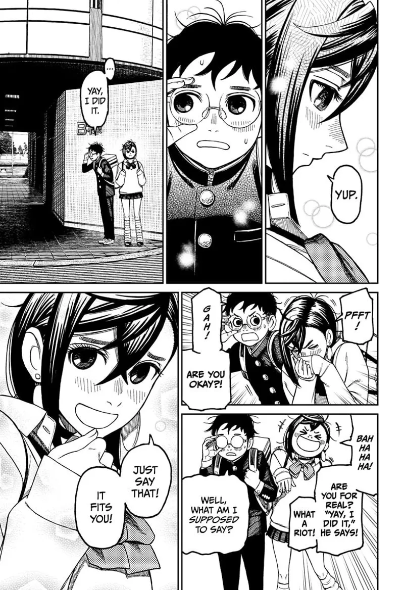 Momo laughs at Okarun, who now looks embarrassed.