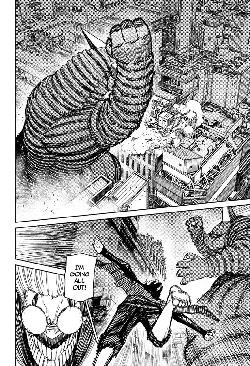 The Kaiju prepares to pummel Aira. Cursed Okarun prepares to go all out.