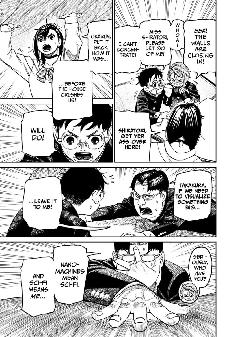 Aira gets afraid. Erosuke, whose real name is Kinta Sakata, tells Okarun to leave the visualization to him.