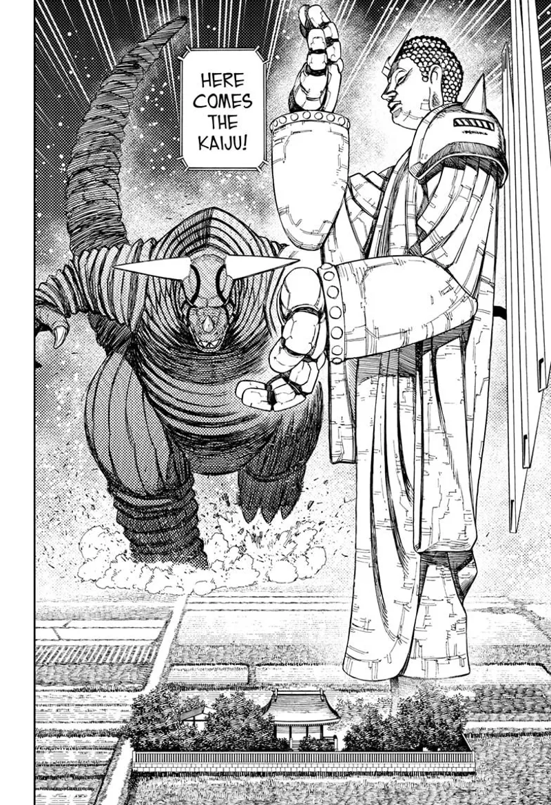 The giant Kaiju starts running towards the giant robot.