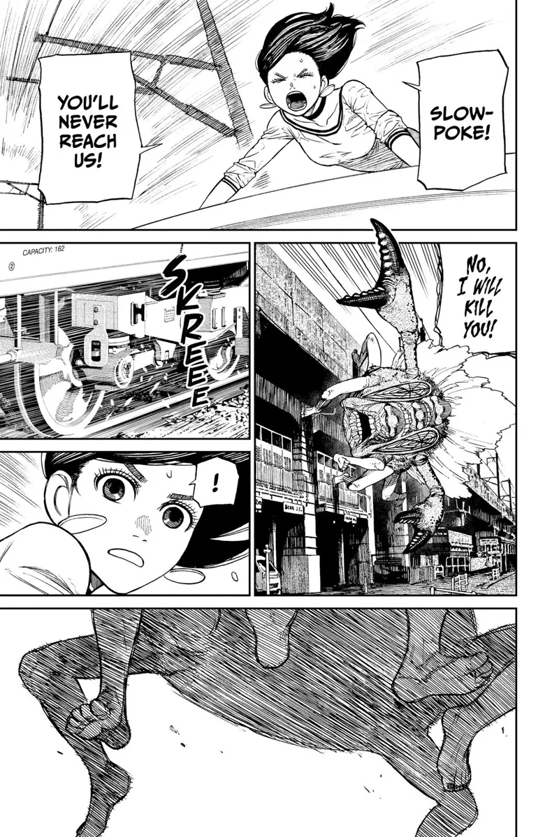 Momo tells Turbo Granny she'll never catch them. Turbo Granny keeps following them. The train suddenly slows down.