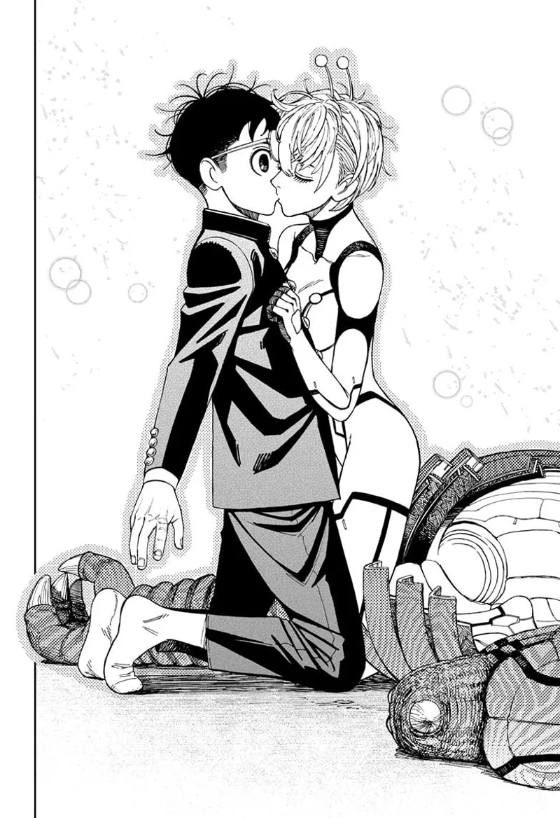 The woman inside the Kaiju kisses Okarun on the lips!!