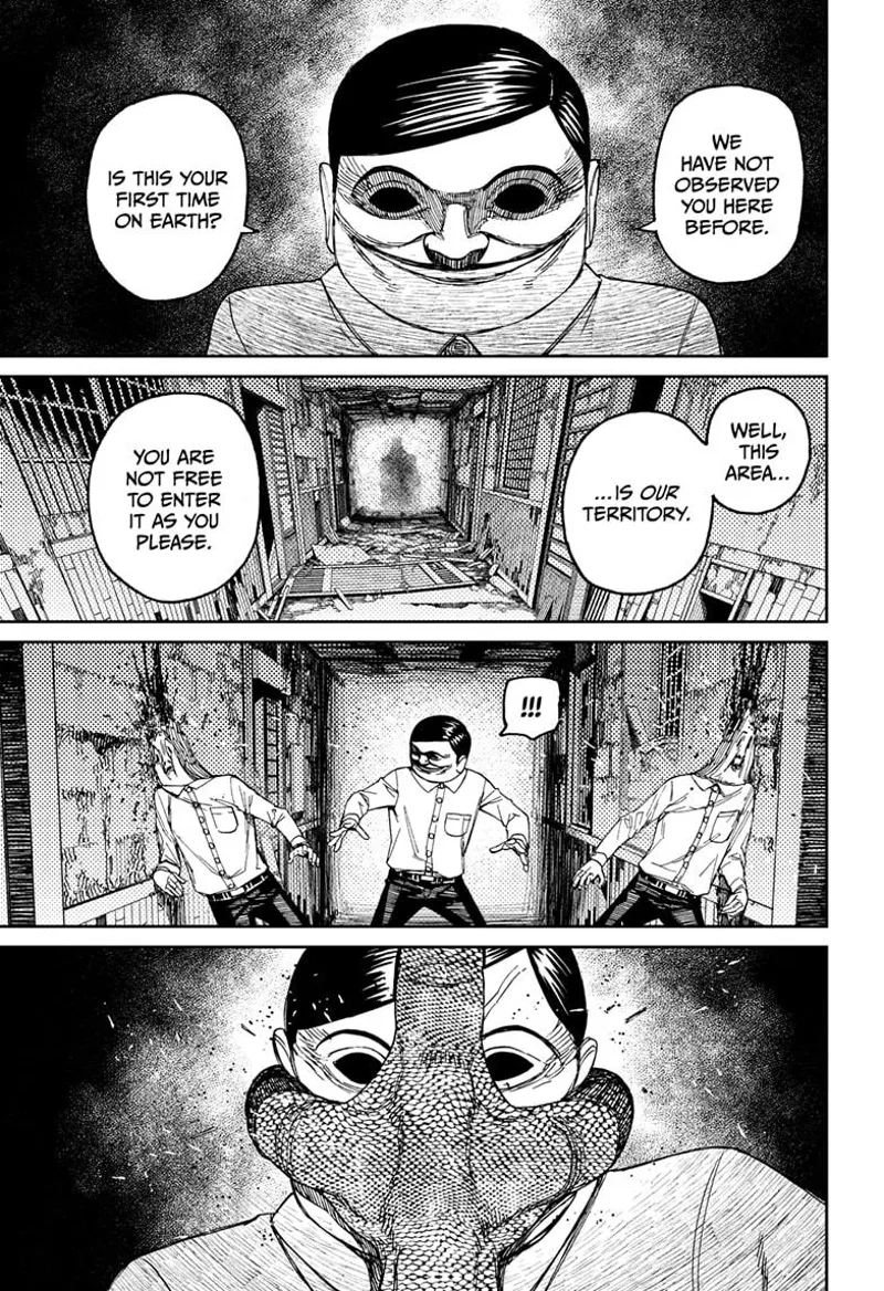 The Serpoian asks somebody and informs him the place is their territory. His two comrades are suddenly defeated.