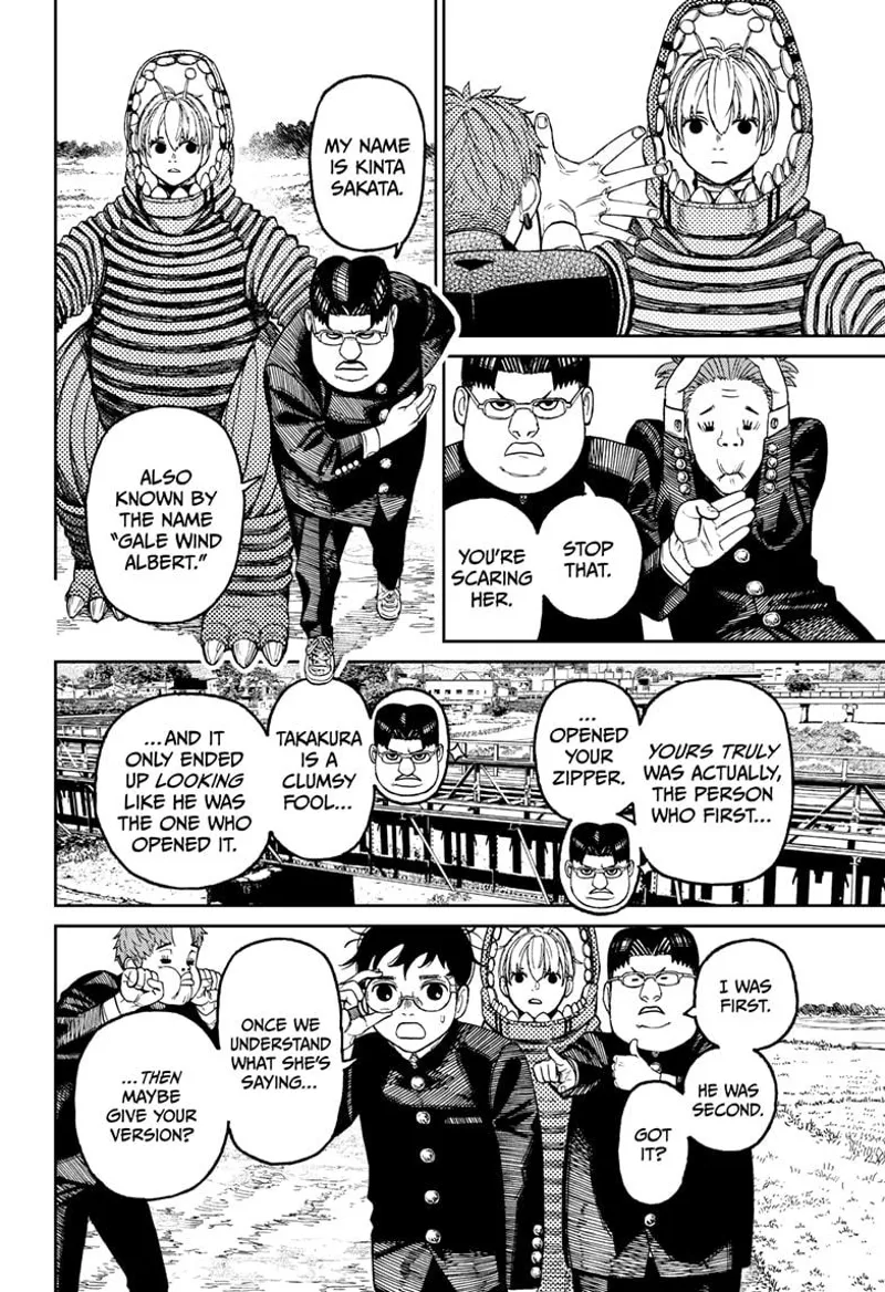 Kinta tries to introduce himself to the woman as they walk.