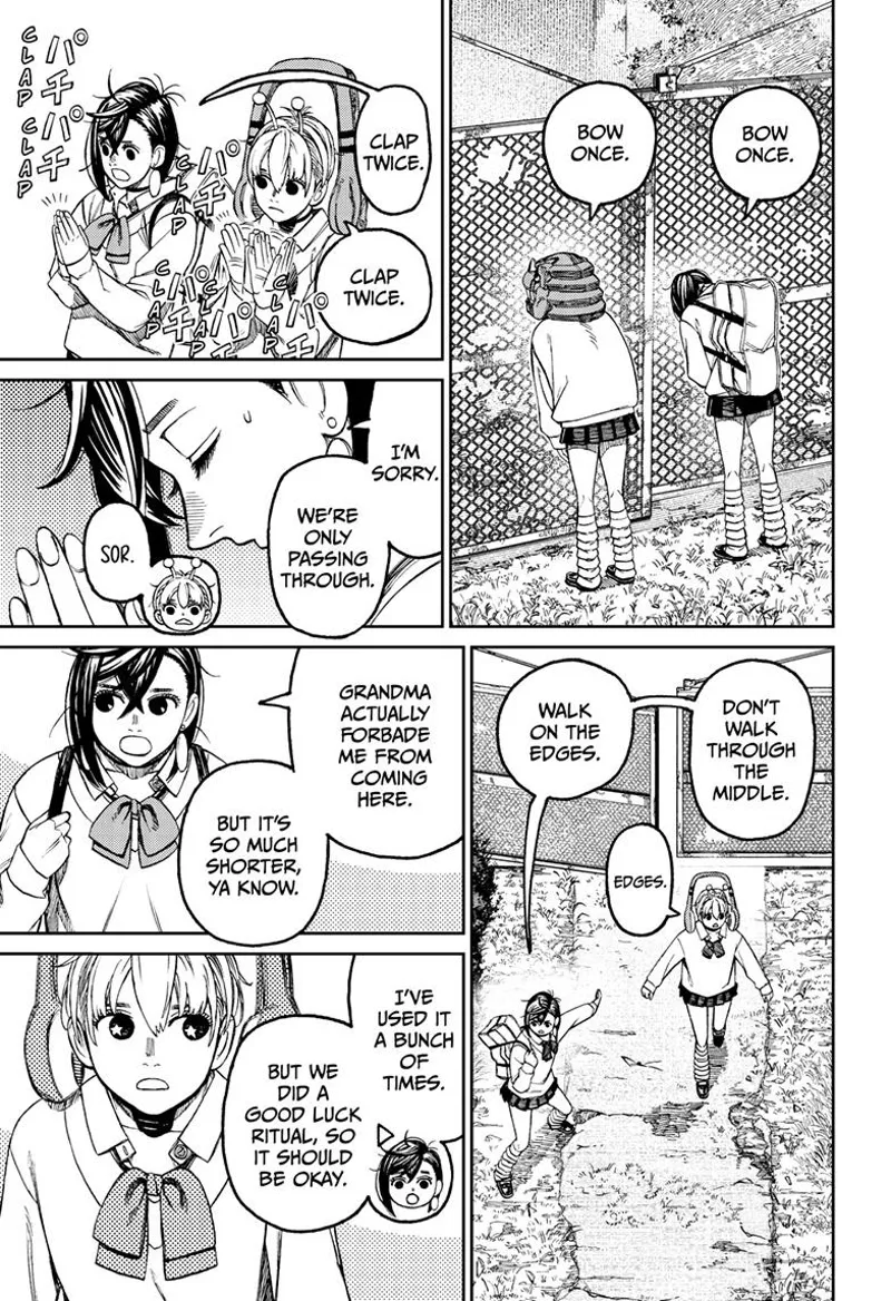 Momo and Vamola bow before the gate and make a good luck ritual. They go inside.