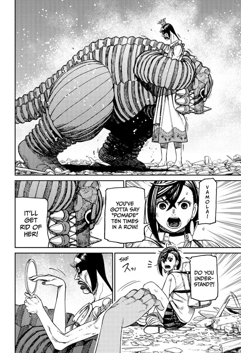 Kaiju Vamola embraces the ugly ghost lady to immobilize her.