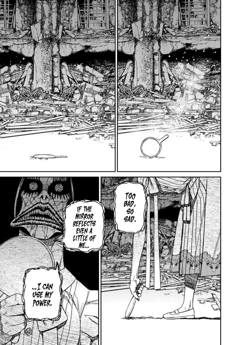 Momo disappears, and the ugly ghost lady picks up her mirror.