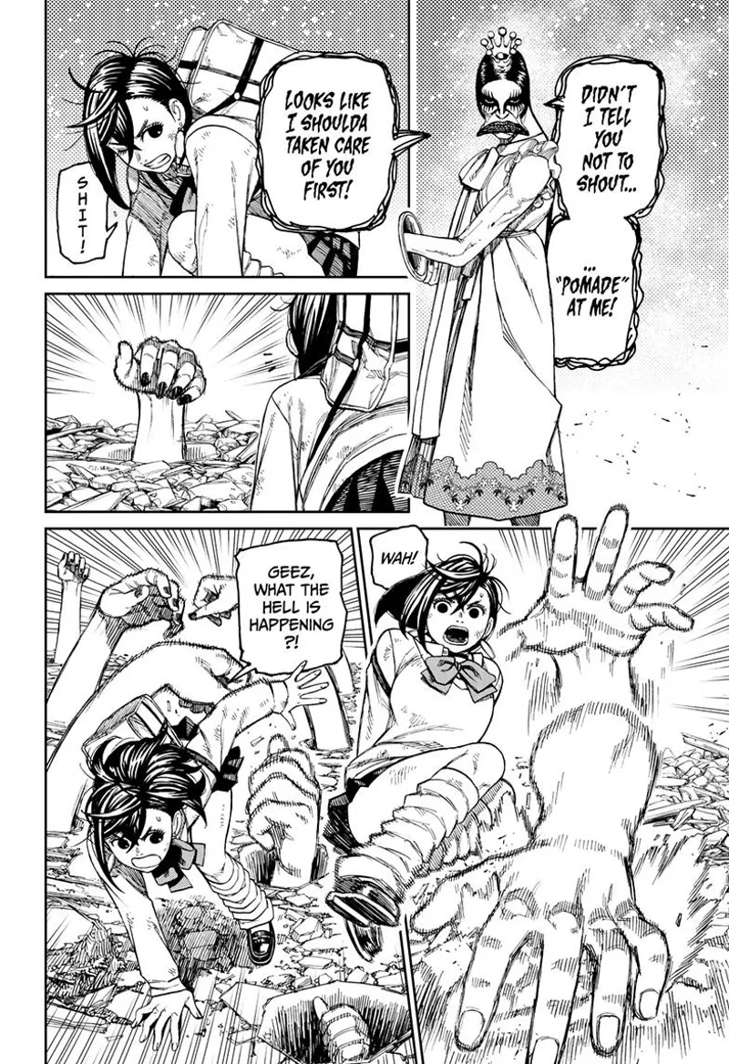 Momo runs as the ugly ghost lady sends more arms, appearing on the ground and trying to capture Momo.