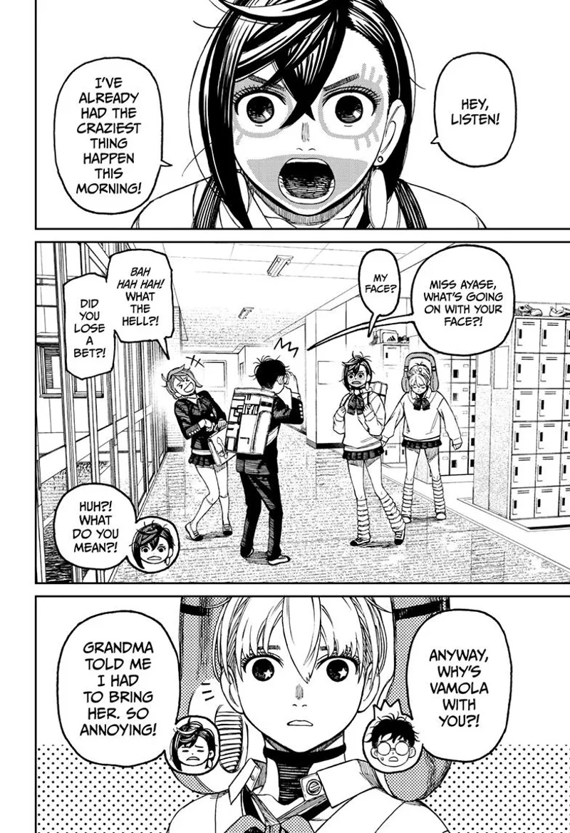 Momo looks funny and serious and tells them about what just happened. Aira laughs at her face.