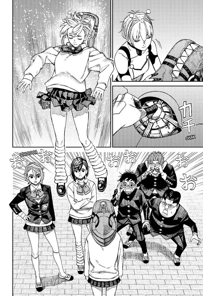 Vamola returns the ball to the kaiju suit and changes her clothes to school uniforms.