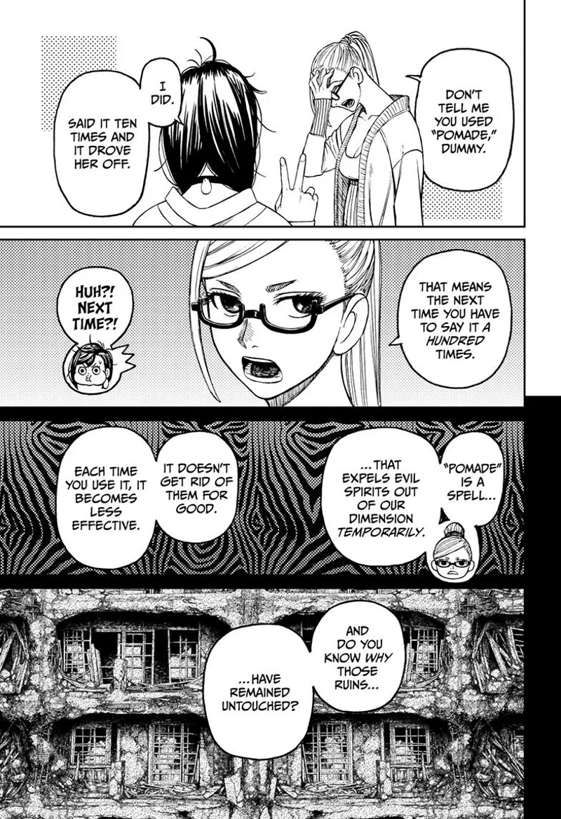 Grandma tells Momo she has to recite the spell "Pomade" a hundred times next time to ward off the slit-mouthed woman.