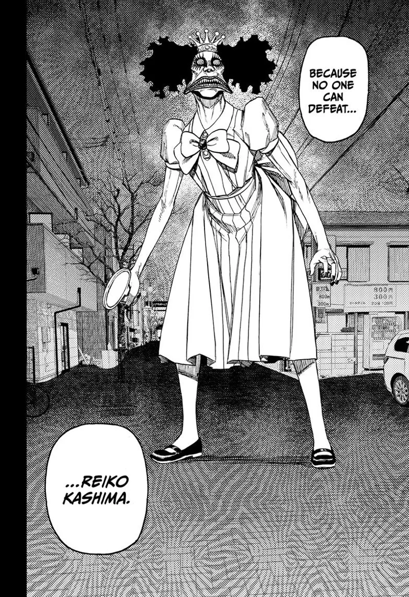 The ugly ghost, a slit-mouthed woman, is Reiko Kashima, and Grandma reveals that no one can defeat her.