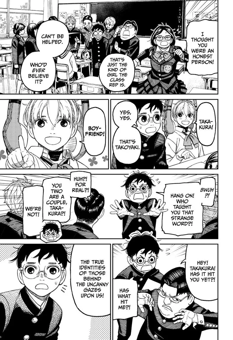 The class rep runs crying. Vamola points to Okarun and says, "Boyfriend."Okarun dismisses the idea.