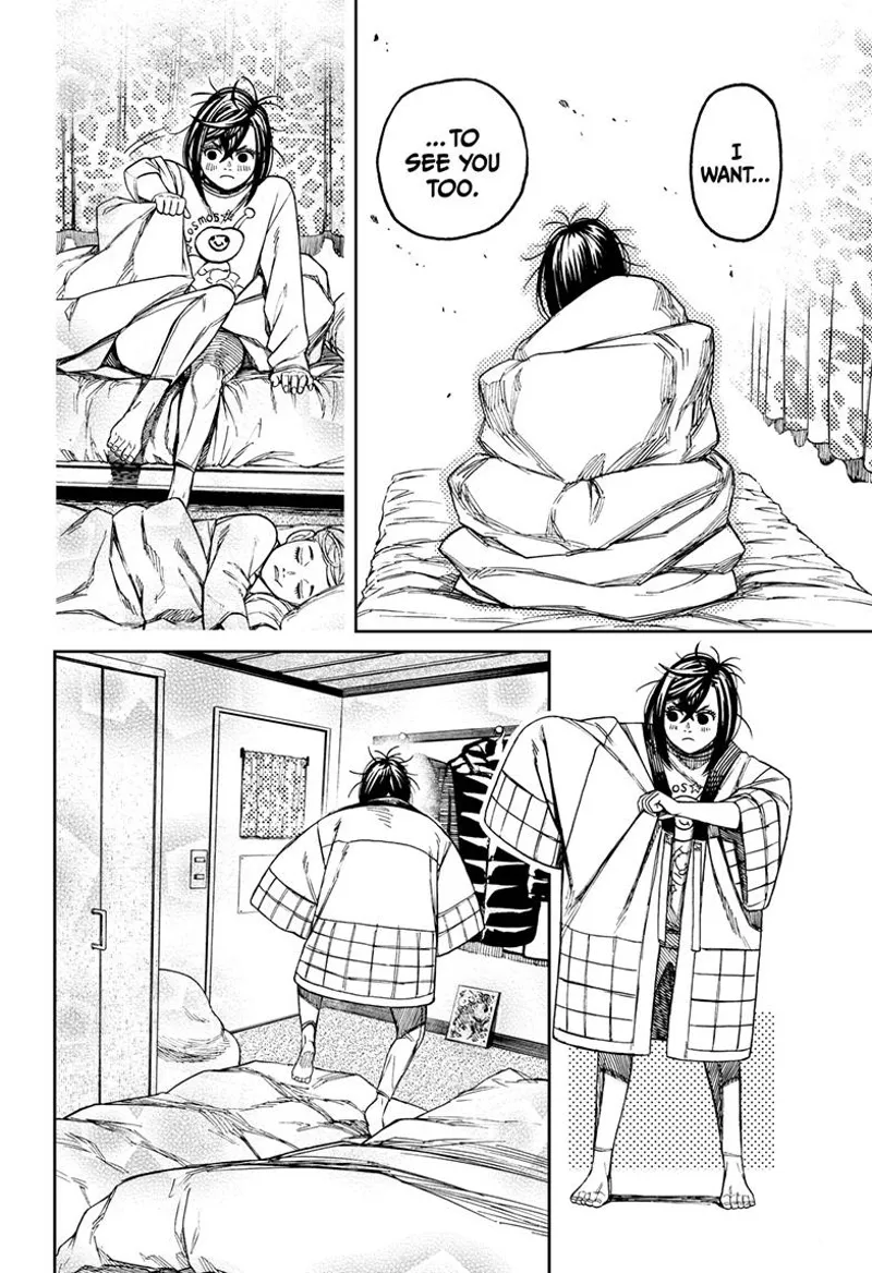 Momo gets out of bed, puts on her coat, and heads to the door.