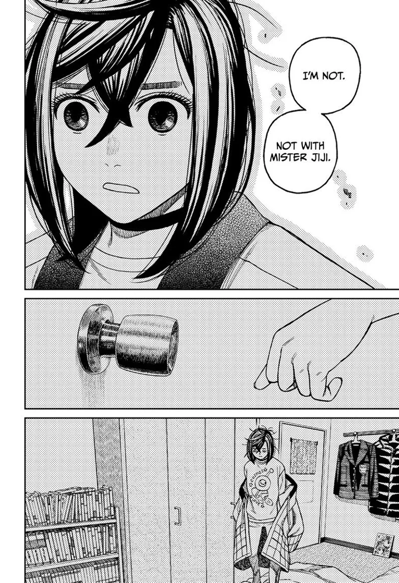 Momo notices something and takes off her coat.