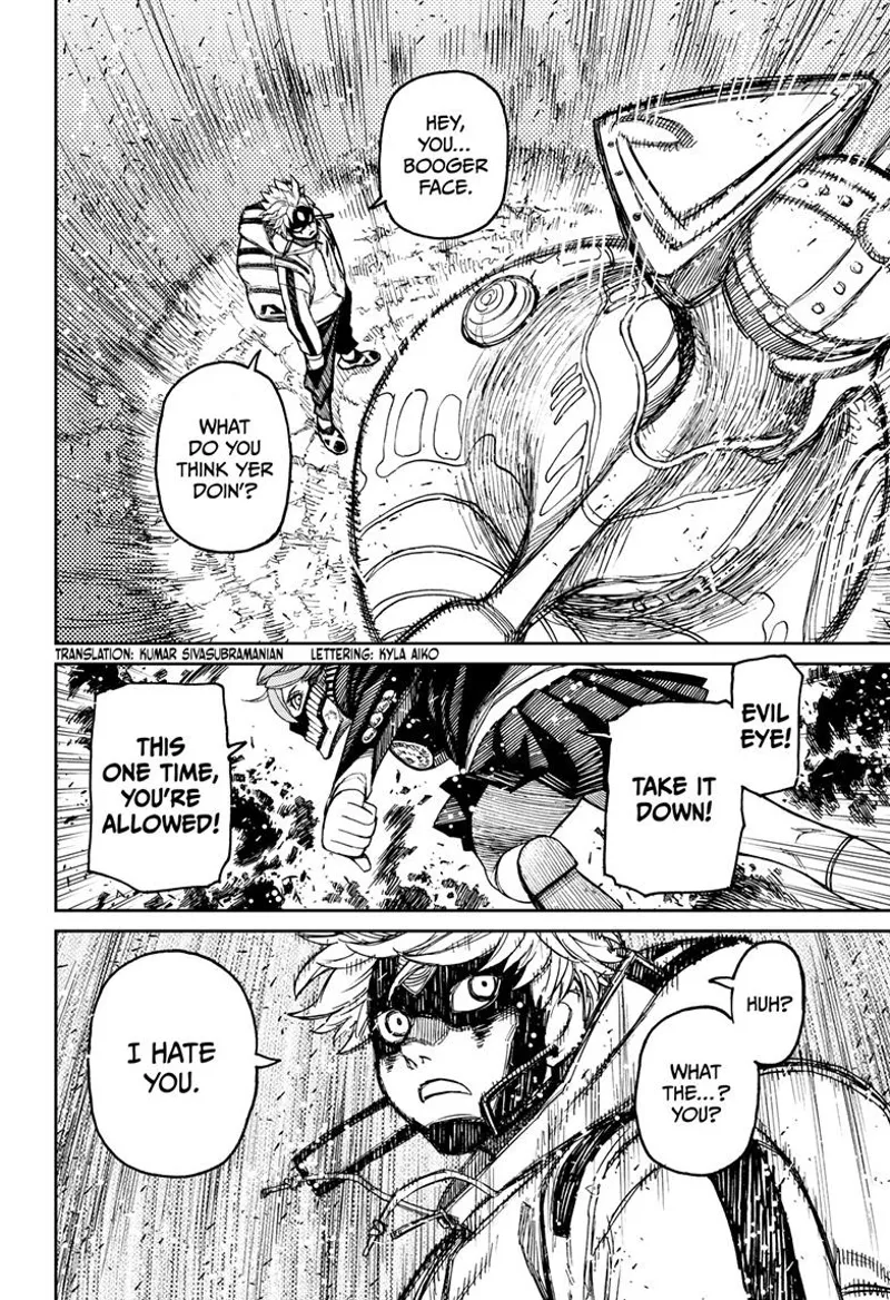 Cursed Aira tells Evil Eye to take down the monster alien. Evil Eye says he hates her.