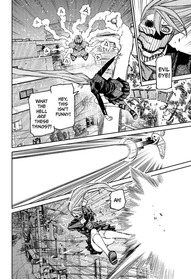 The two aliens fire missiles and sniper beams at cursed Aira, who is busy watching over Evil Eye.