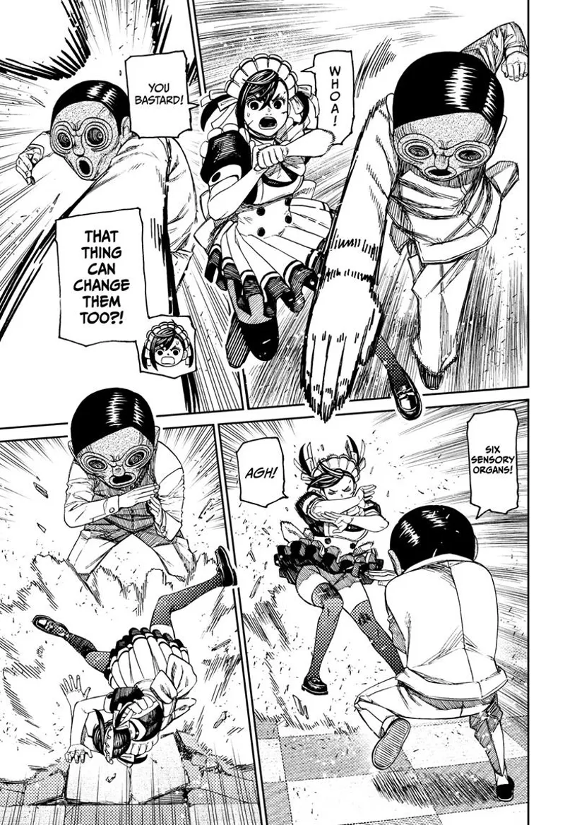 The transformed Serpoian attacks Momo using "Six Sensory Organs." momo falls to the ground.