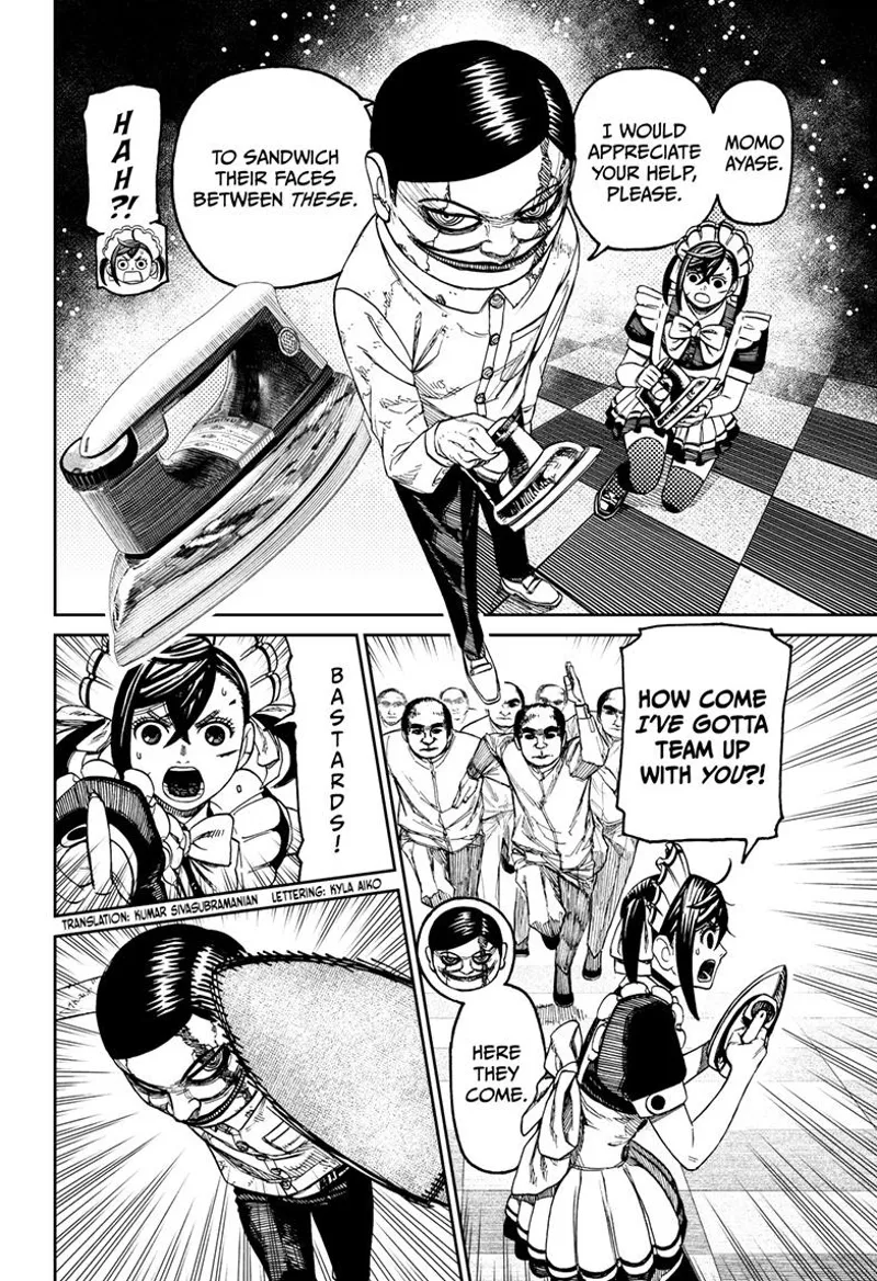 The Serpoian gives Momo an electric iron and asks her to help defeat the creepy men.