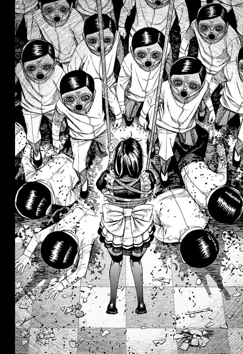 The clones stand on the defeated Serpoians and approach Momo, who is tied up.