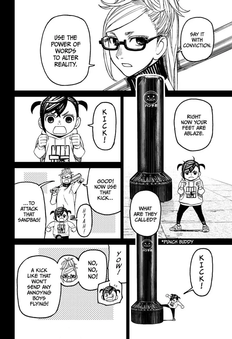 Momo recalls her childhood when Grandma trained her to kick a sandbag.