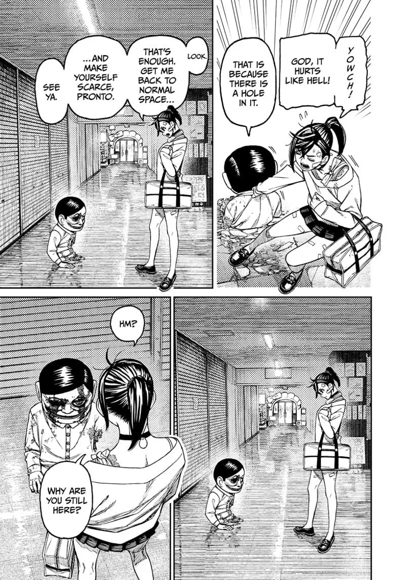 Momo tells the Serpoian to return her to normal space.