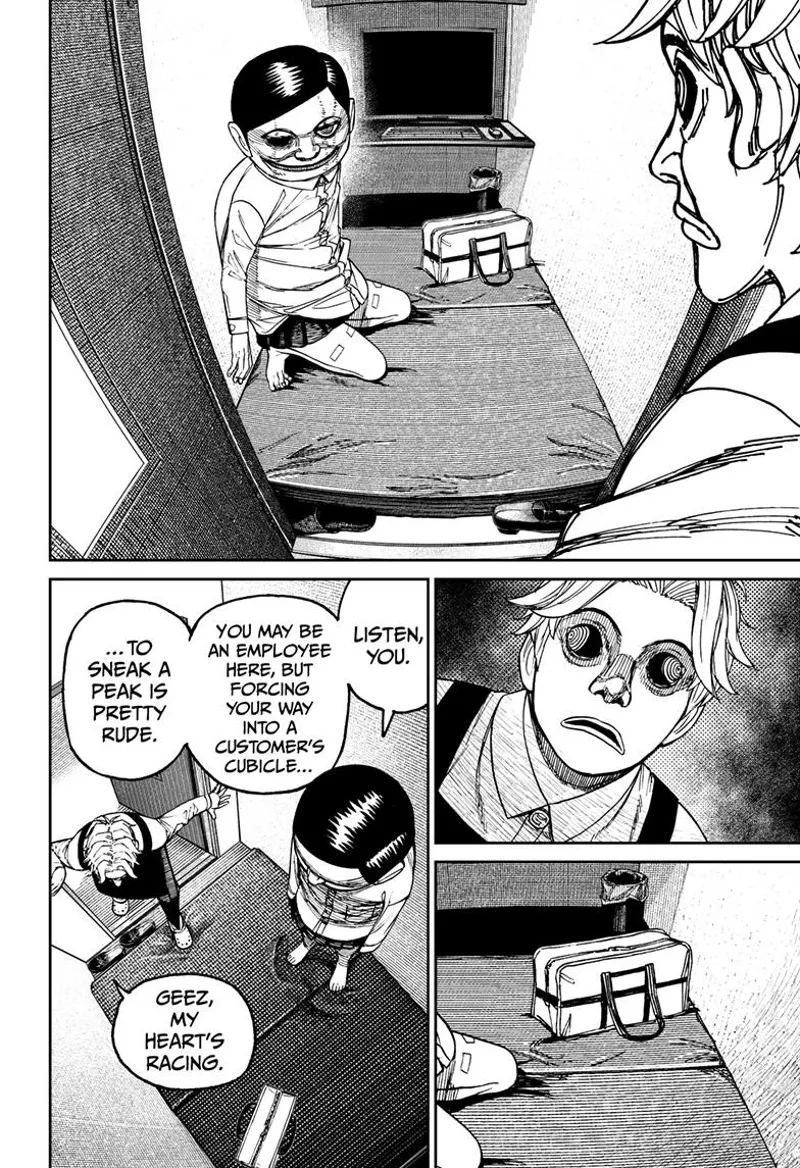 The man only sees the Serpoian inside the room.