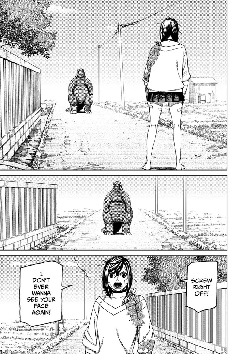 Momo sees Kaiju Vamola outside and tells her to leave.