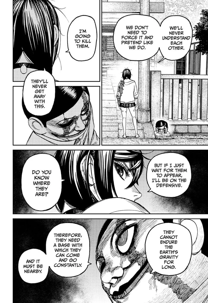 Momo asks the Serpoian about the enemy alien's base. The Serpoian answers it must be nearby.