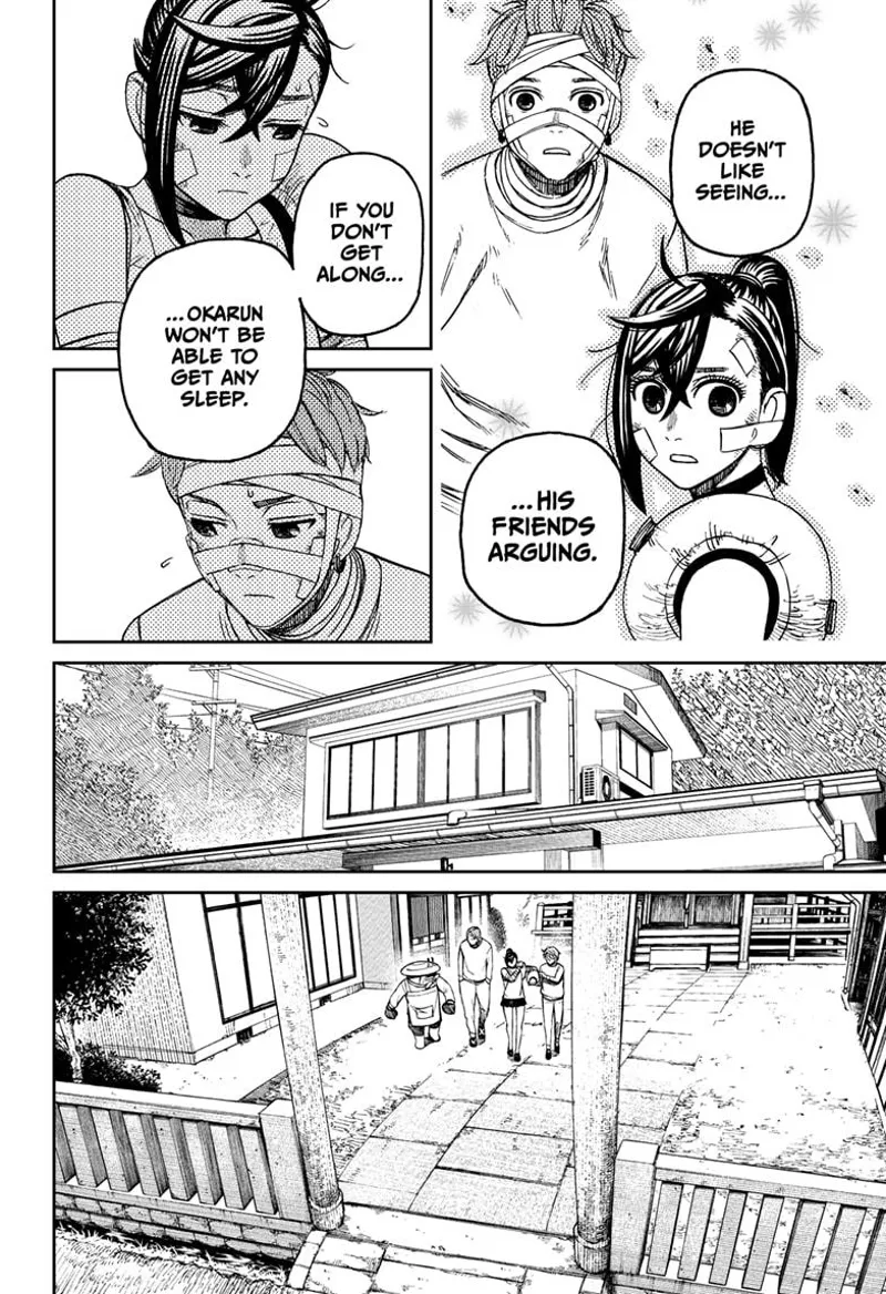 Momo and Jiji are sad. The four of them walk out of the house.