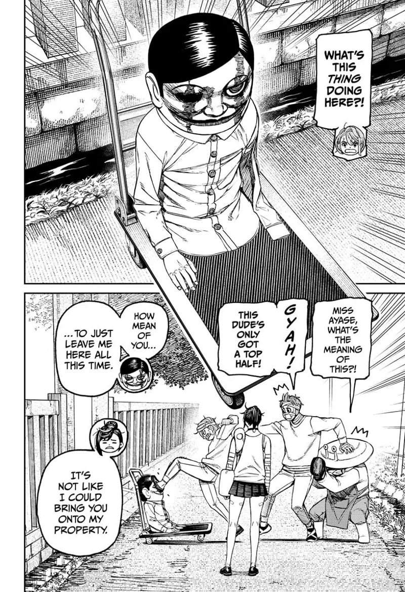 Aira, Jiji, and Mr. Shrimp are surprised upon seeing the Serpoian.