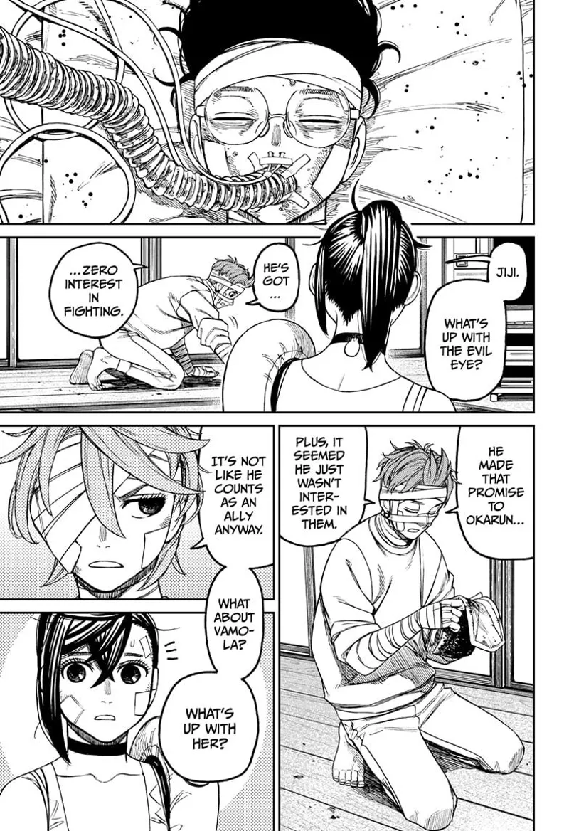 Momo remains unconscious. Jiji reveals Evil Eye is not interested in fighting the aliens.